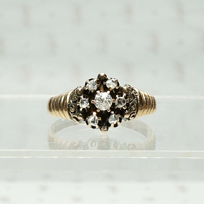 Victorian Diamond Cluster Ring in Rosy Gold