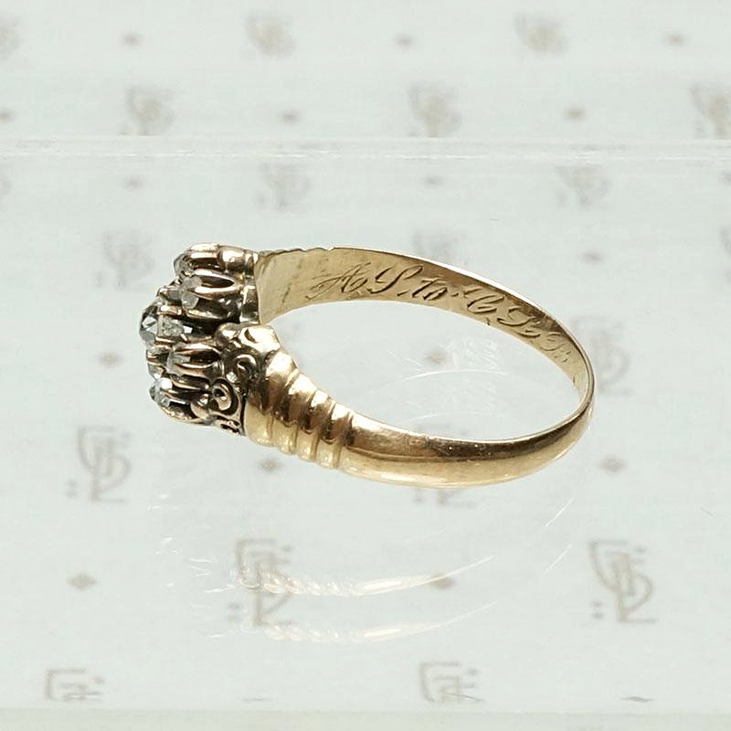 Victorian Diamond Cluster Ring in Rosy Gold, inscription view