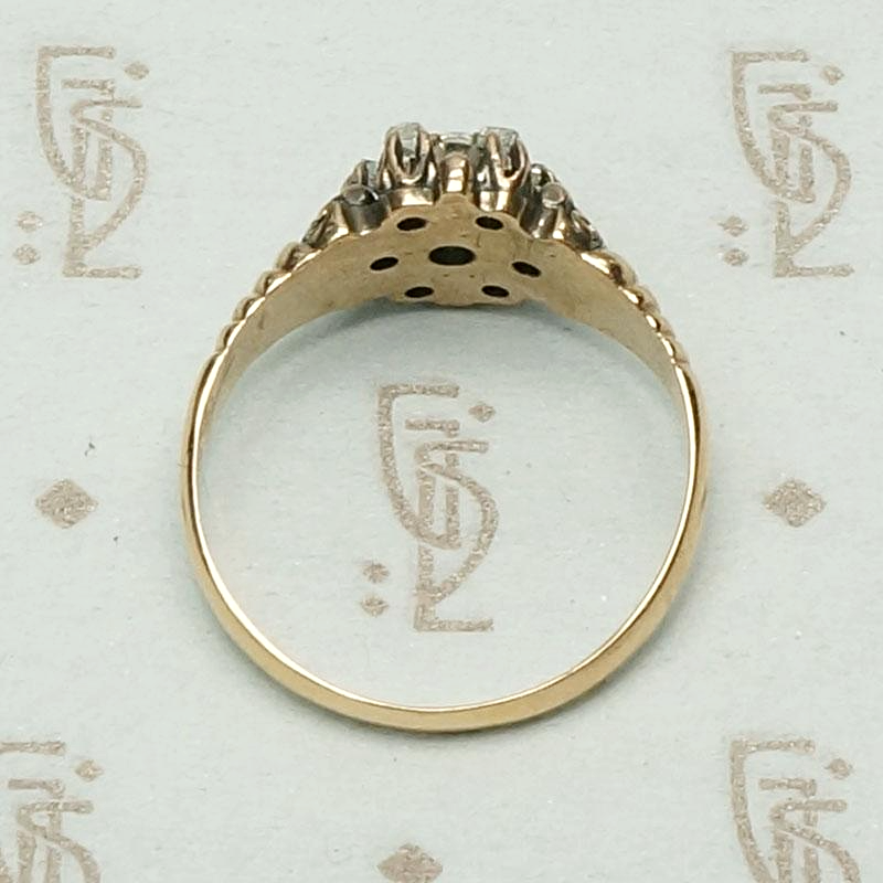 Victorian Diamond Cluster Ring in Rosy Gold, top view