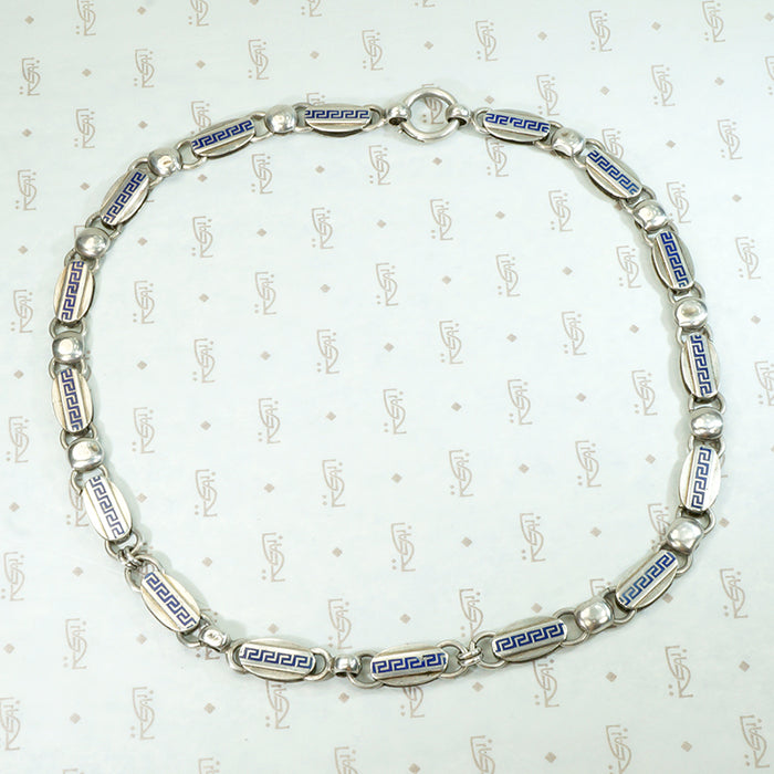Victorian Greek Key Chain in Silver & Enamel