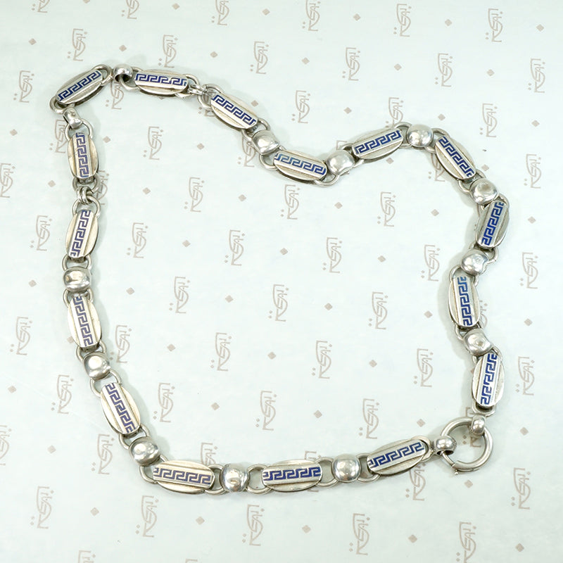 Victorian Greek Key Chain in Silver & Enamel