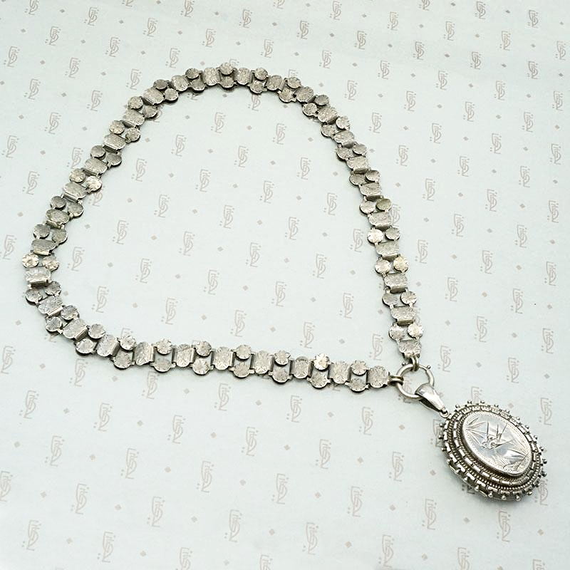 Aesthetic Movement Sterling Book Chain & Engraved Locket
