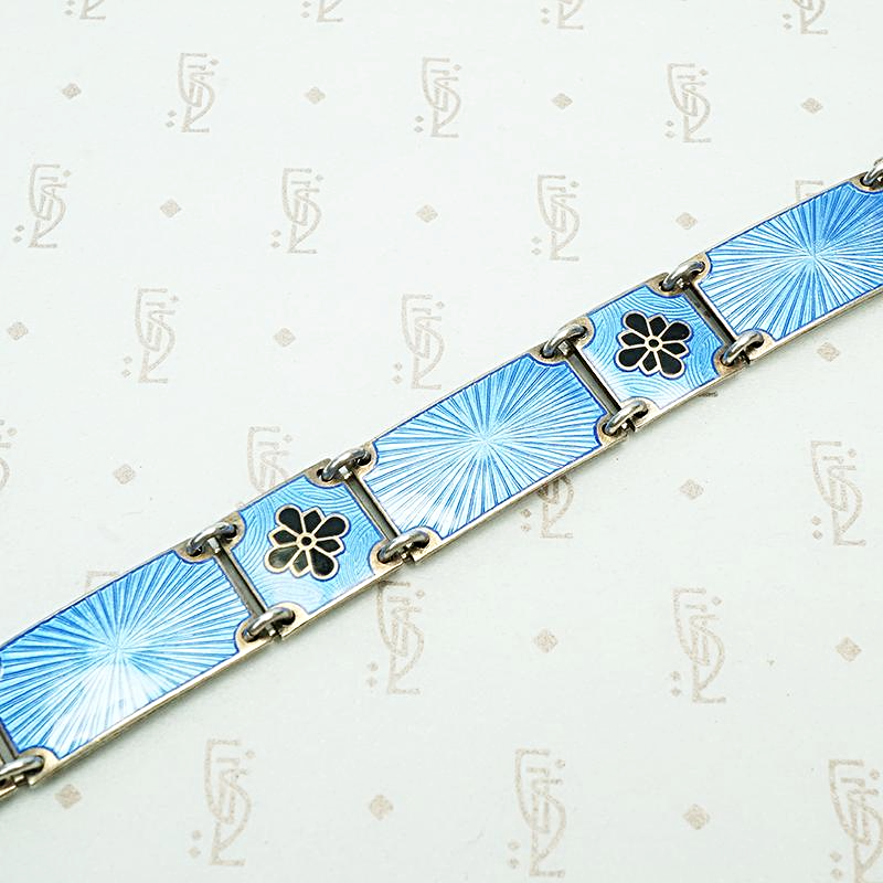 Elevated Black & Blue Guilloché Enamel Bracelet, detailed view