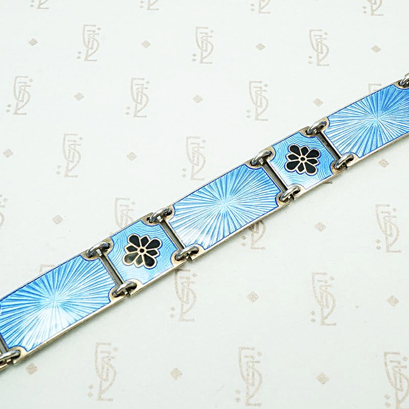 Elevated Black & Blue Guilloché Enamel Bracelet, detailed view