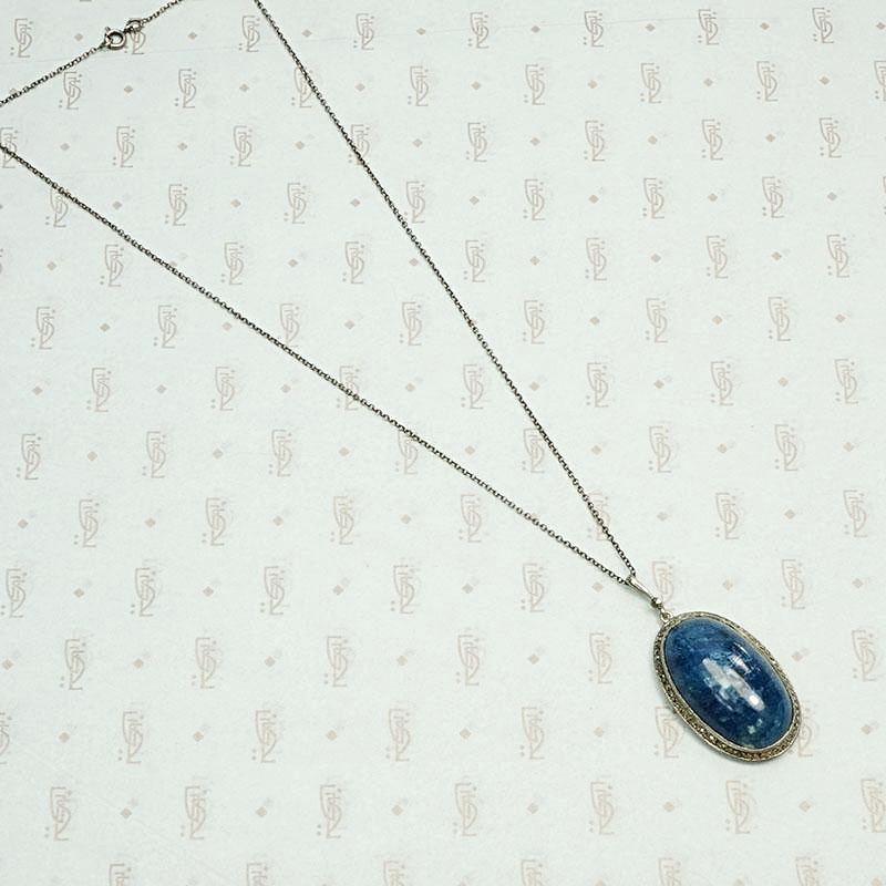 Deco Lapis & Marcasite Pendant in Sterling Silver