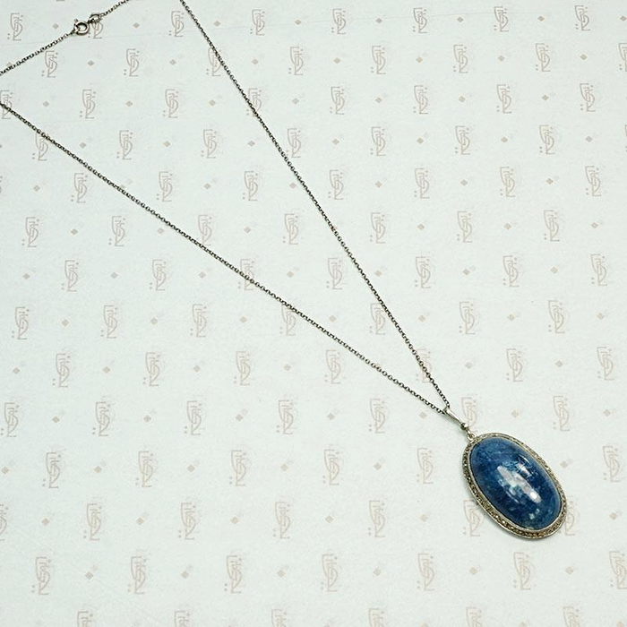 Deco Lapis & Marcasite Pendant in Sterling Silver