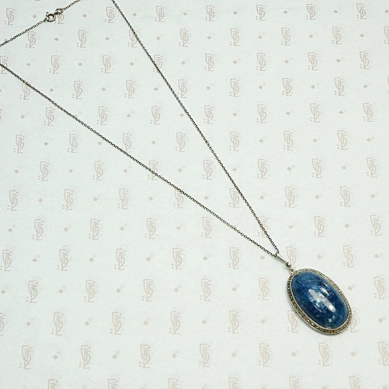 Deco Lapis & Marcasite Pendant in Sterling Silver
