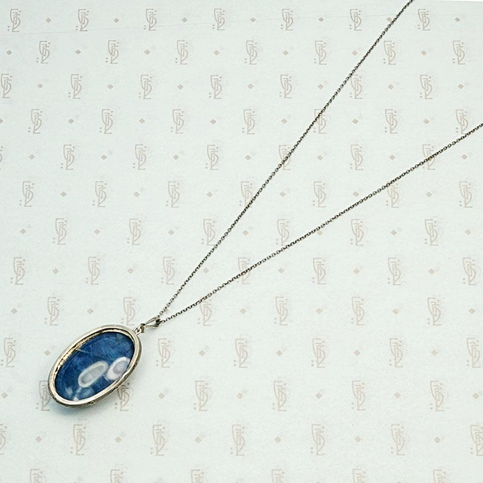 Deco Lapis & Marcasite Pendant in Sterling Silver, back