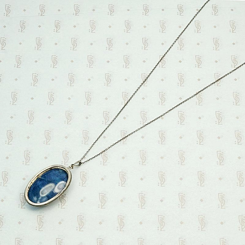 Deco Lapis & Marcasite Pendant in Sterling Silver