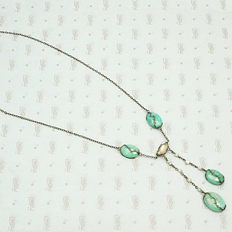 Amazonite & Pearl Austrian Negligee Necklace
