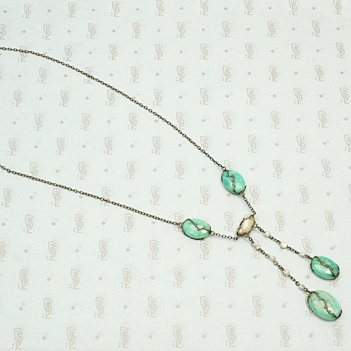 Amazonite & Pearl Austrian Negligee Necklace