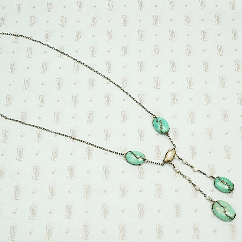 Amazonite & Pearl Austrian Negligee Necklace