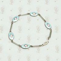 Pink and Blue Guilloché Enamel & Silver Filigree Bracelet