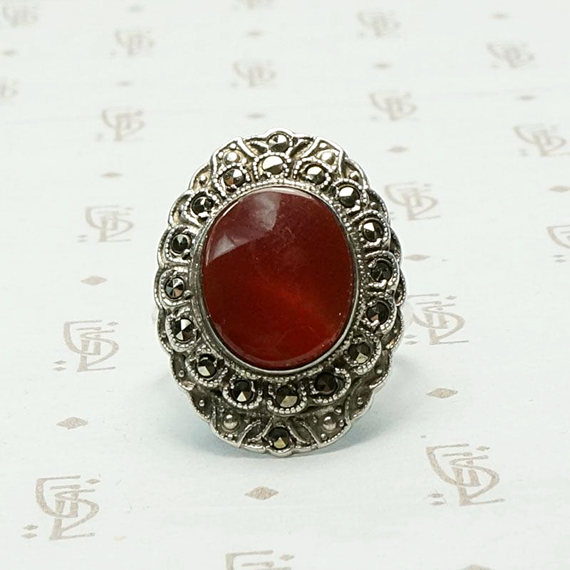 Rich Red Carnelian Art Deco Cocktail Ring