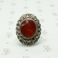 Rich Red Carnelian Art Deco Cocktail Ring