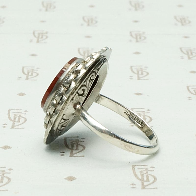 Rich Red Carnelian Art Deco Cocktail Ring, side view