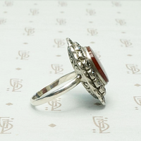 Rich Red Carnelian Art Deco Cocktail Ring, side view