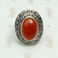 Double Halo Marcasite & Carnelian Art Deco Ring