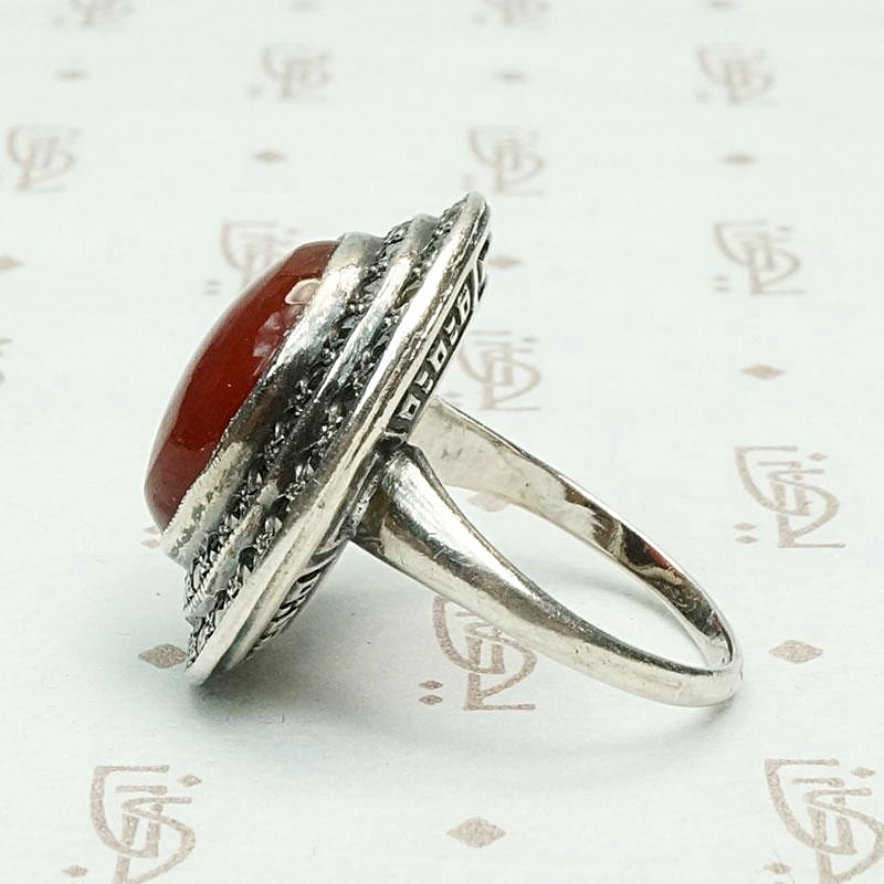 Double Halo Marcasite & Carnelian Art Deco Ring, left view