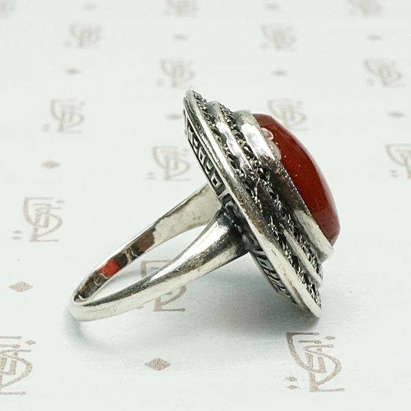 Double Halo Marcasite & Carnelian Art Deco Ring, right view