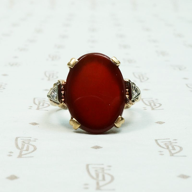 Vivid Blood Red Carnelian & Diamond Ring