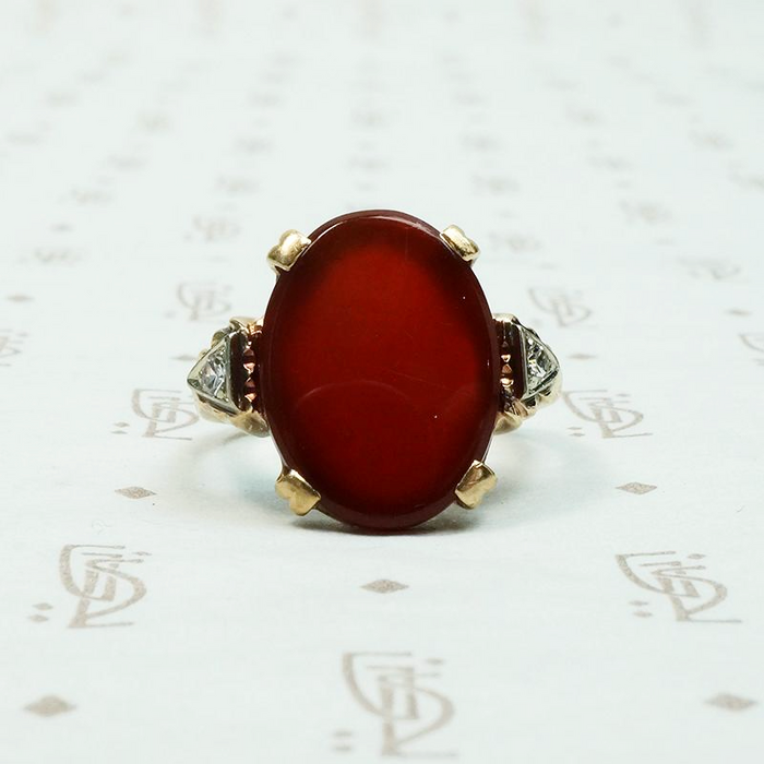 Vivid Blood Red Carnelian & Diamond Ring