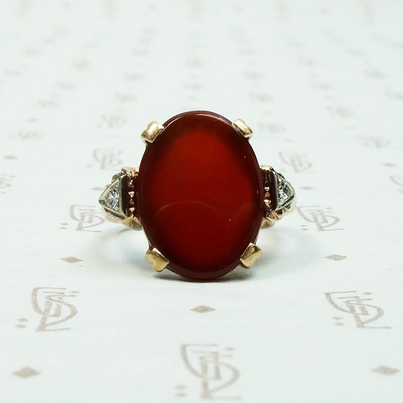 Vivid Blood Red Carnelian & Diamond Ring