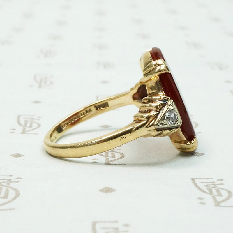 Vivid Blood Red Carnelian & Diamond Ring