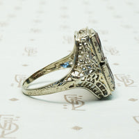 Deco Filigree Window Pane Garnet Ring