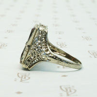 Deco Filigree Window Pane Garnet Ring
