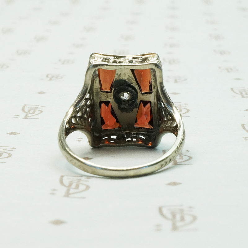 Deco Filigree Window Pane Garnet Ring