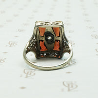Deco Filigree Window Pane Garnet Ring