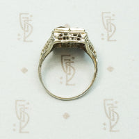 Deco Filigree Window Pane Garnet Ring