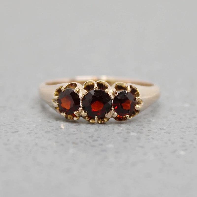 Three Garnet & Gold Buttercup Band