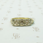 2 tone yellow and white gold filigree 3 diamond engagement ring old mine diamonds beautiful details
