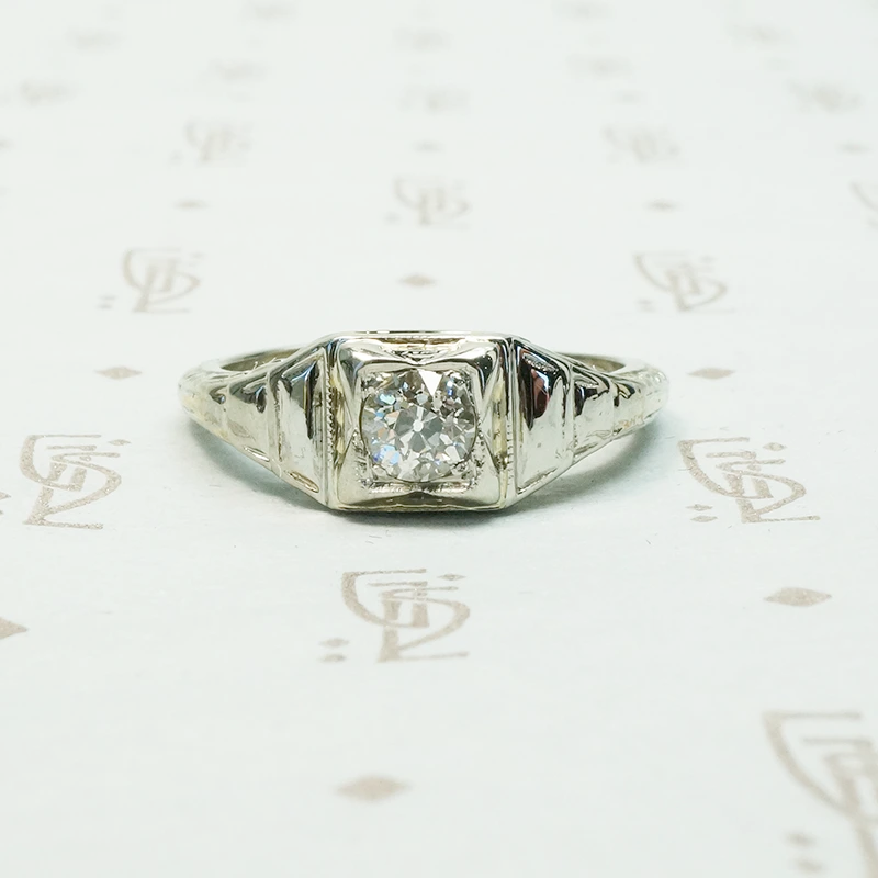 oec diamond set in 14k white gold 1930's deco ring