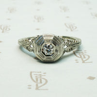 1920's White Gold Filigree Diamond Ring