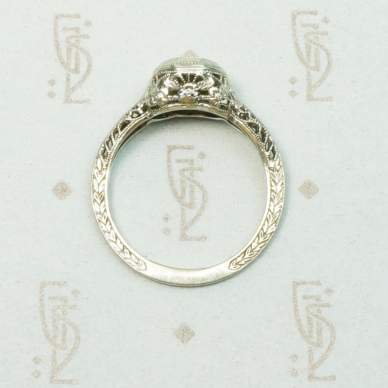 1920's White Gold Filigree Diamond Ring