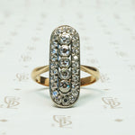 .55tcw long oval diamond panel ring platinum on 14k gold c1910