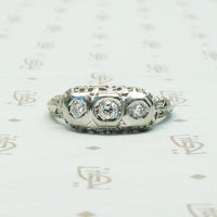 3 diamond set 18k white gold ring filigree