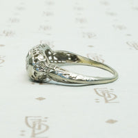 1920's White Gold Filigree Three Diamond Ring