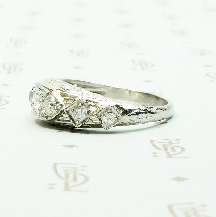 Edwardian Beauty Diamond Set Filigree Ring