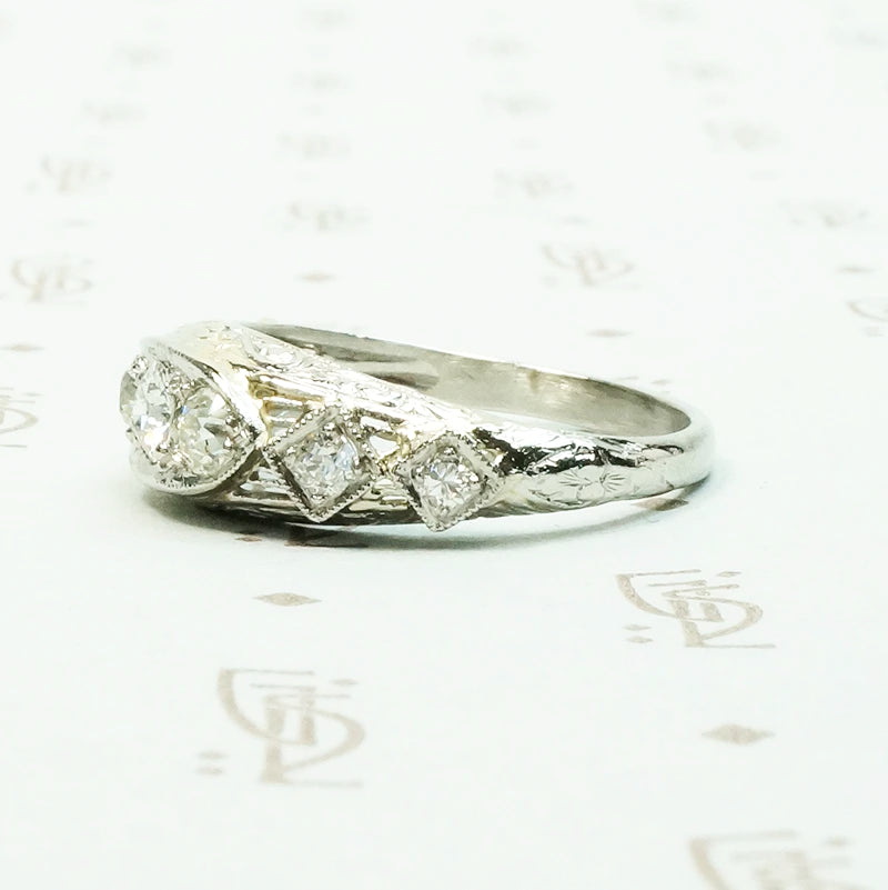 platinum filigree Edwardian omc and oec diamonfdring