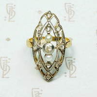 Lacy Edwardian Filigree Ring with Diamonds & Pearls