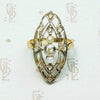 Lacy Edwardian Filigree Ring with Diamonds & Pearls