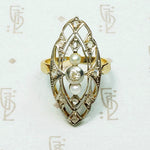Lacy Edwardian Filigree Ring with Diamonds & Pearls