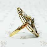 Lacy Edwardian Filigree Ring with Diamonds & Pearls