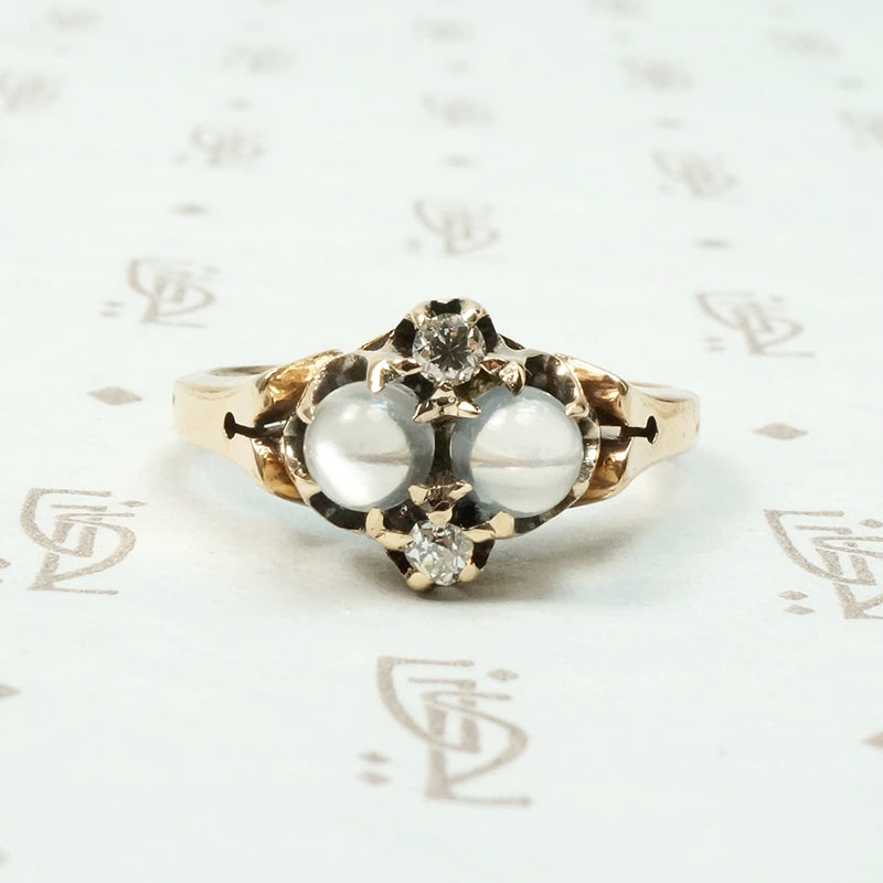 Dreamy Double Moonstone & Diamond Ring