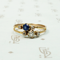 Unusual Toi et Moi Ring with Diamond & Sapphire