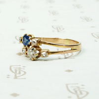 Unusual Toi et Moi Ring with Diamond & Sapphire